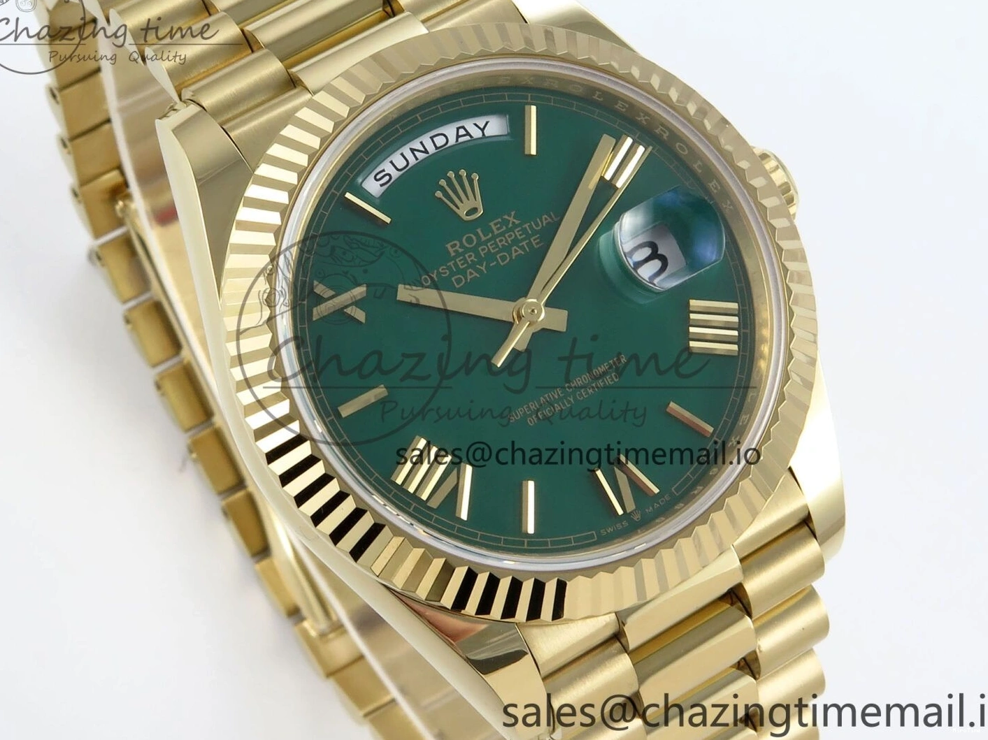 MiroTime 0325 Day Date 40 YG 228238 Noob 1:1 Best Edition Green Roman Dial on President Bracelet A2836 (Gain Weight) Youthful 796